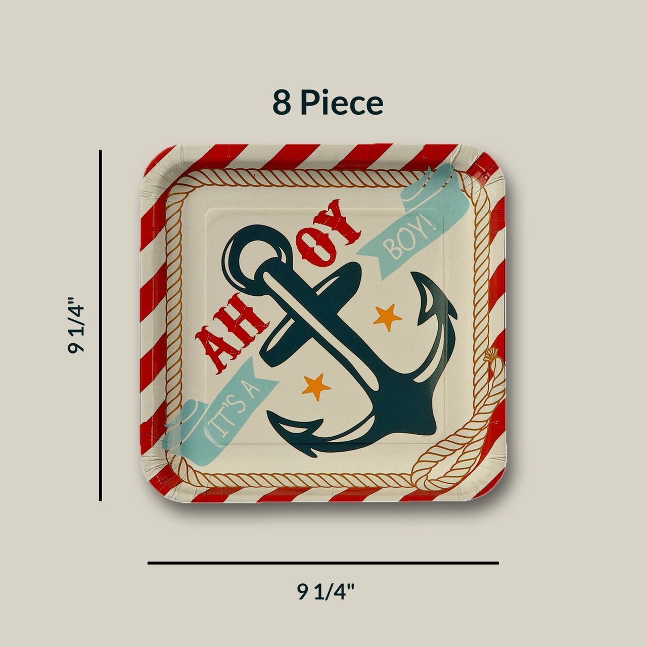 8 Count Nautical Baby Shower Party Paper Dinner Plates 9.25" Boy Baby Shower Tableware